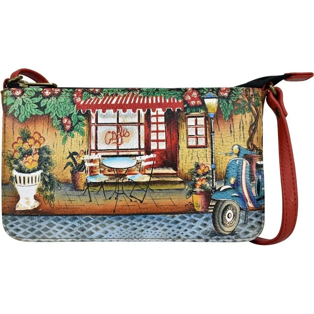 Leather Crossbody Bag Hand-Painted Vintage Style Womens Organizer